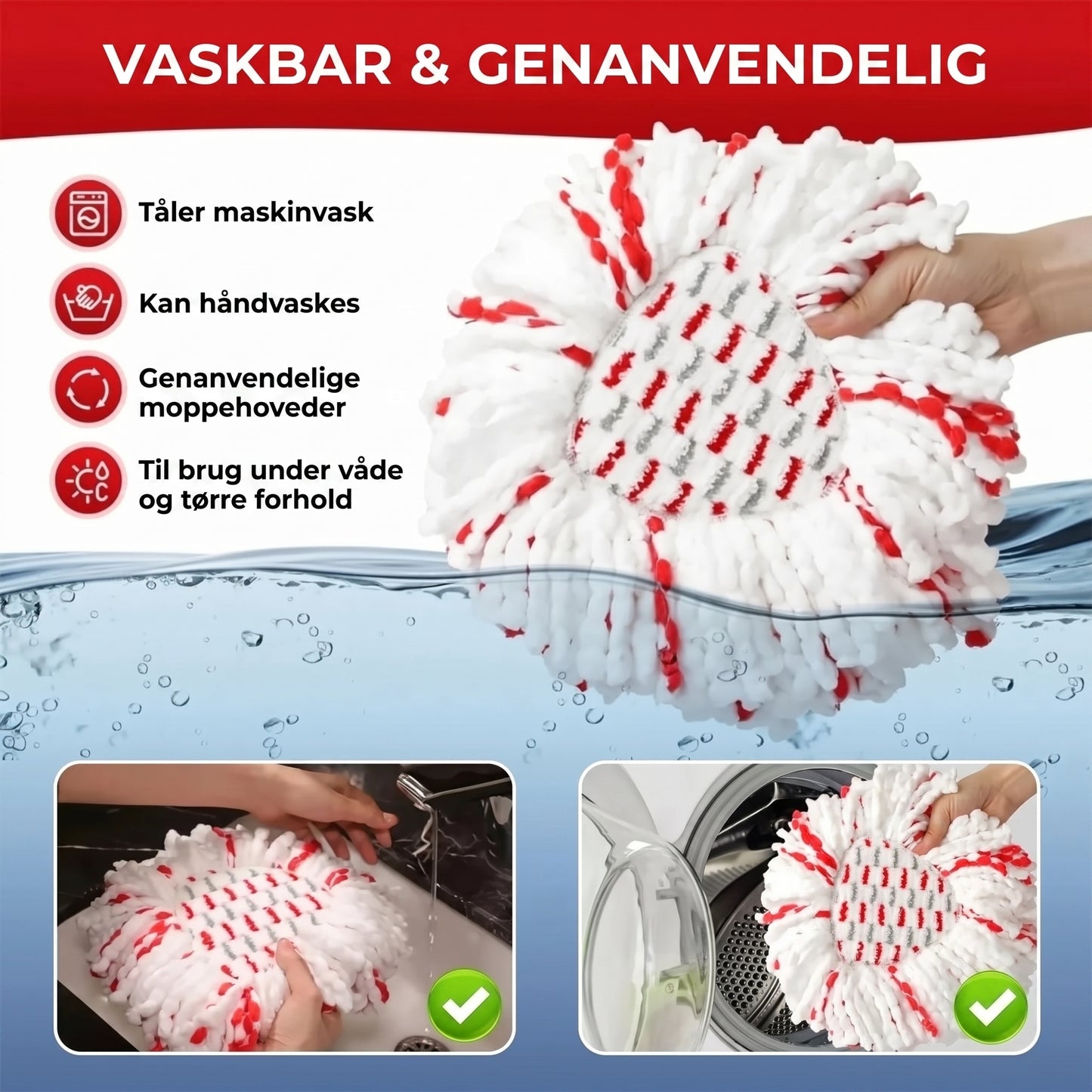 Tretekstureret mikrofiber-moppehoved