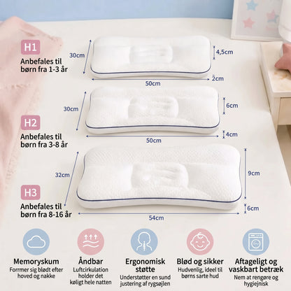 Ergonomisk børnepude i memory foam med nakkestøtte