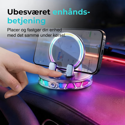 Mobilholder til bil med trådløs opladning, 360 graders rotation og RGB-belysning