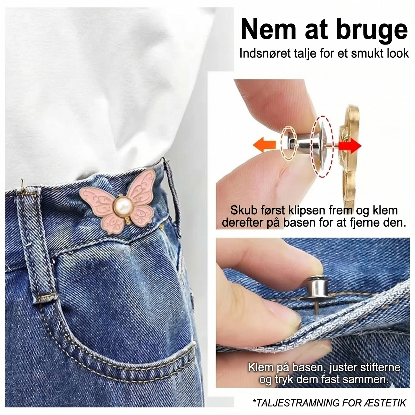 Aldrig mere bukser, der falder ned! Aftageligt sommerfuglespænde