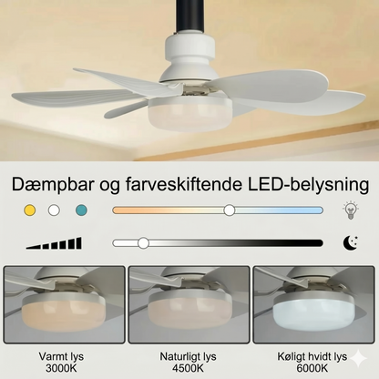 2-i-1 bærbar loftsvifte og lampe med fjernbetjening