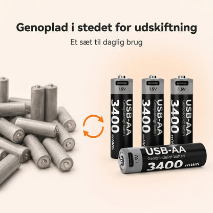 Genopladelige AA-litiumbatterier 1,5 V USB-C sæt med 2 stk.