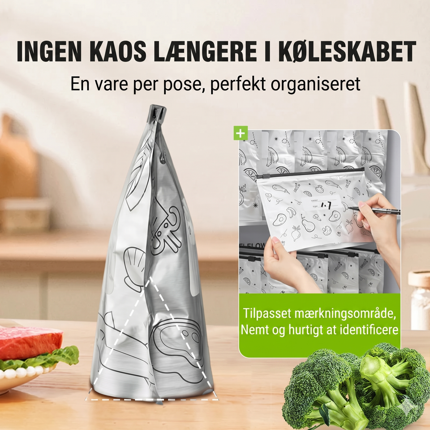 Genanvendelige alu-folie friskhedsposer med sikkerhedslukning – 10 stk. pr. sæt