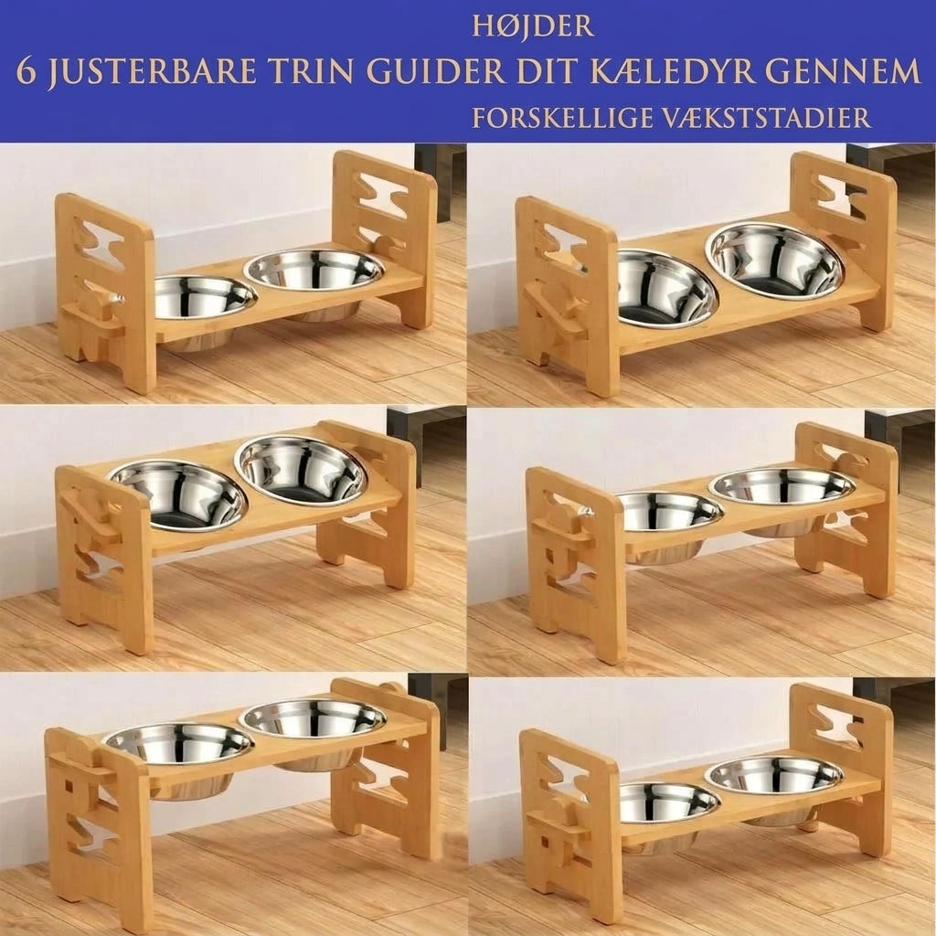Justerbar hævet foderskål til kæledyr