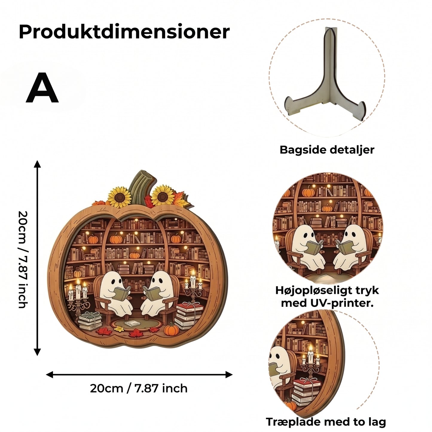 Halloween græskardekoration i træ med LED