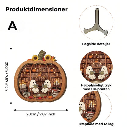 Halloween græskardekoration i træ med LED