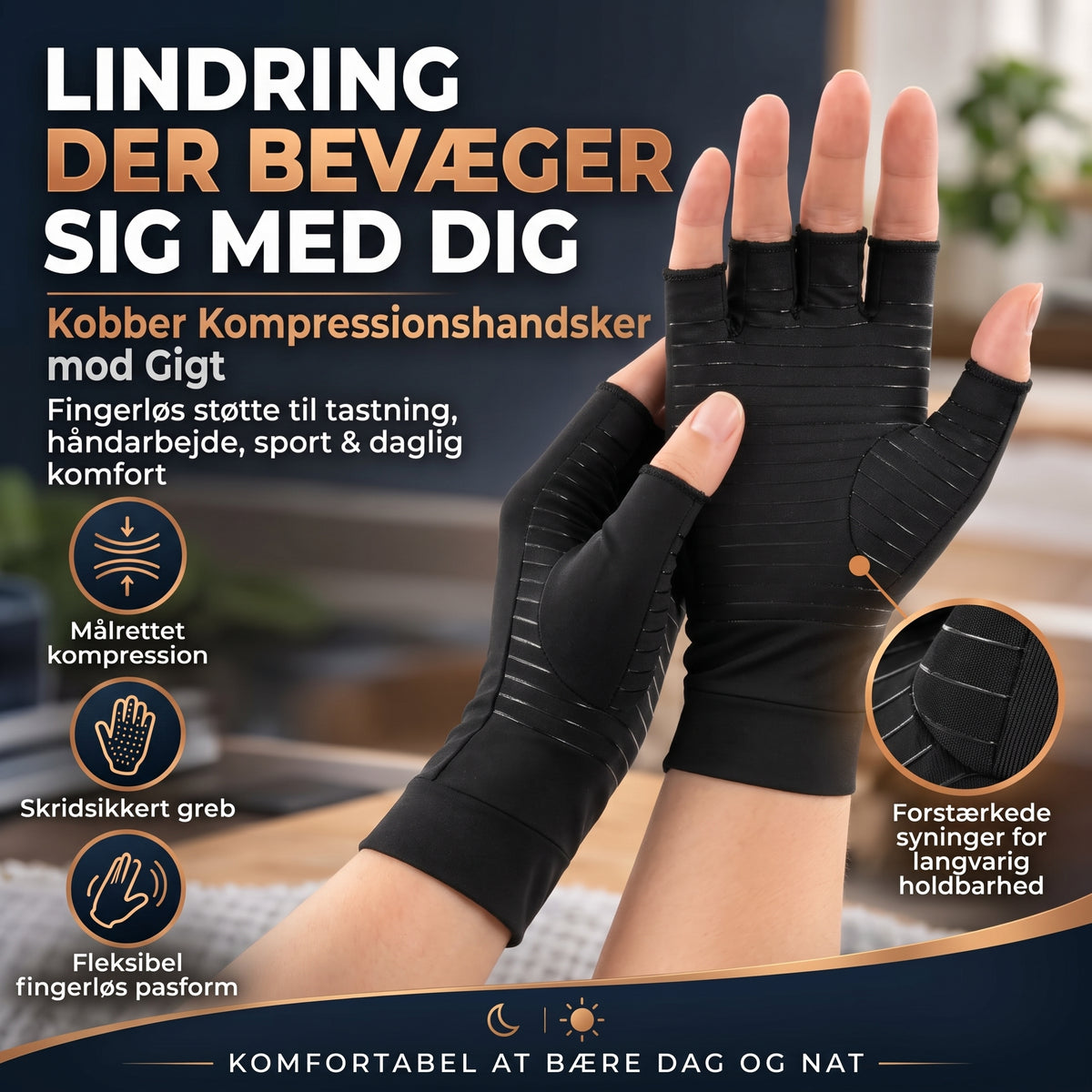 Kompressionshandsker med kobber 1 par