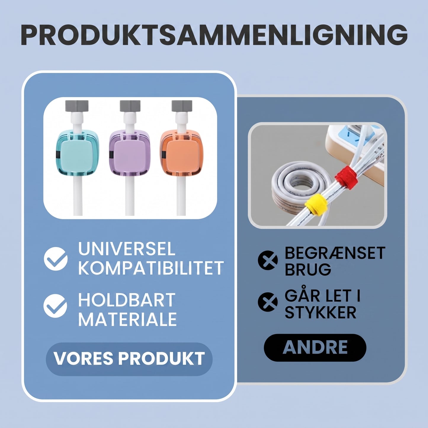 Selvklæbende kabelclips til glatte overflader