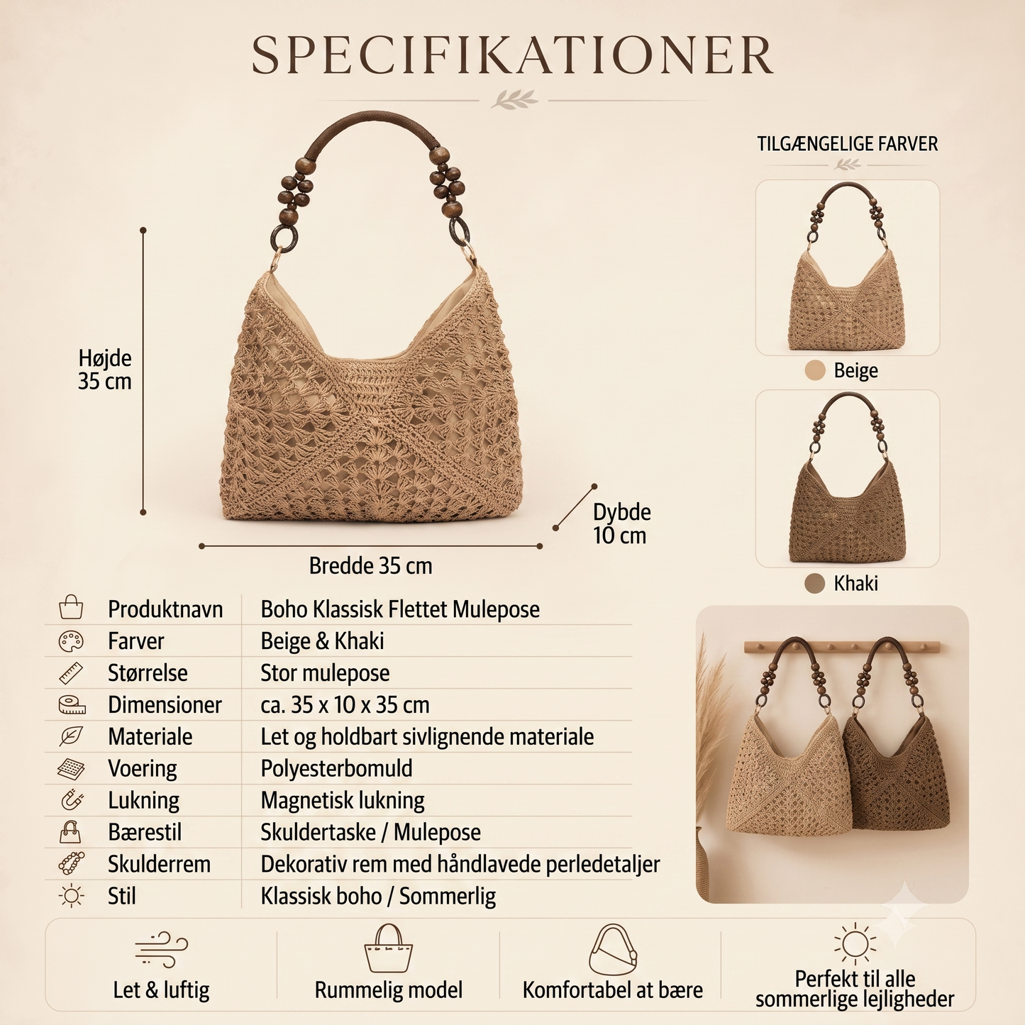 Boho Classic vævet shopper