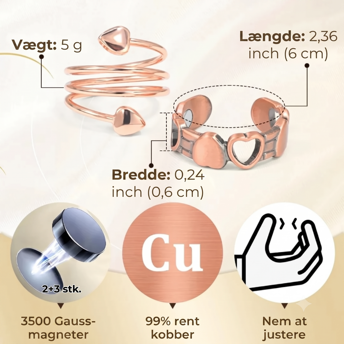 Justerbar kobber wellness-ring med magneter
