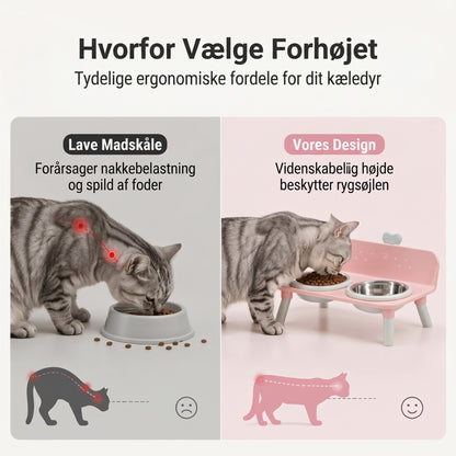 Hævet dobbelt foderskål til katte og hunde med skåle i rustfrit stål