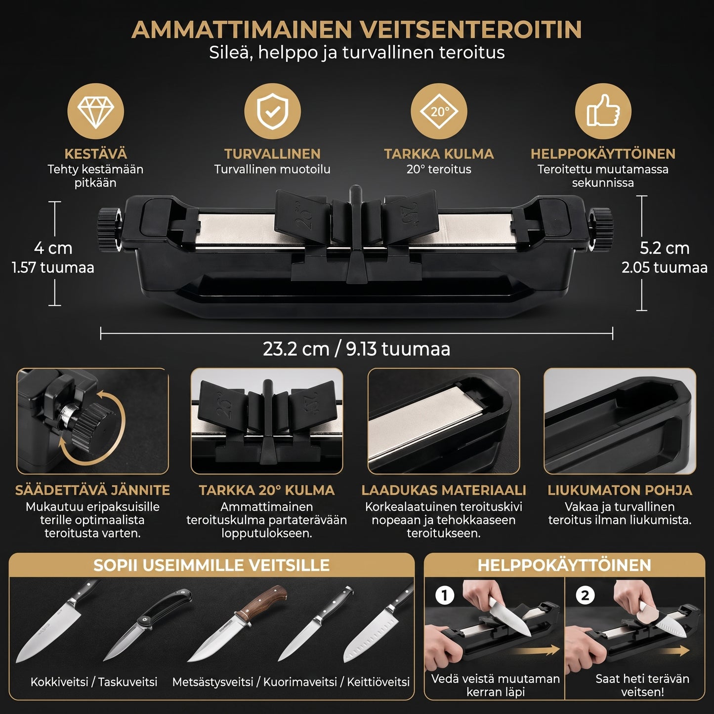 Diamantknivsliber med fast slibevinkel på 20 grader
