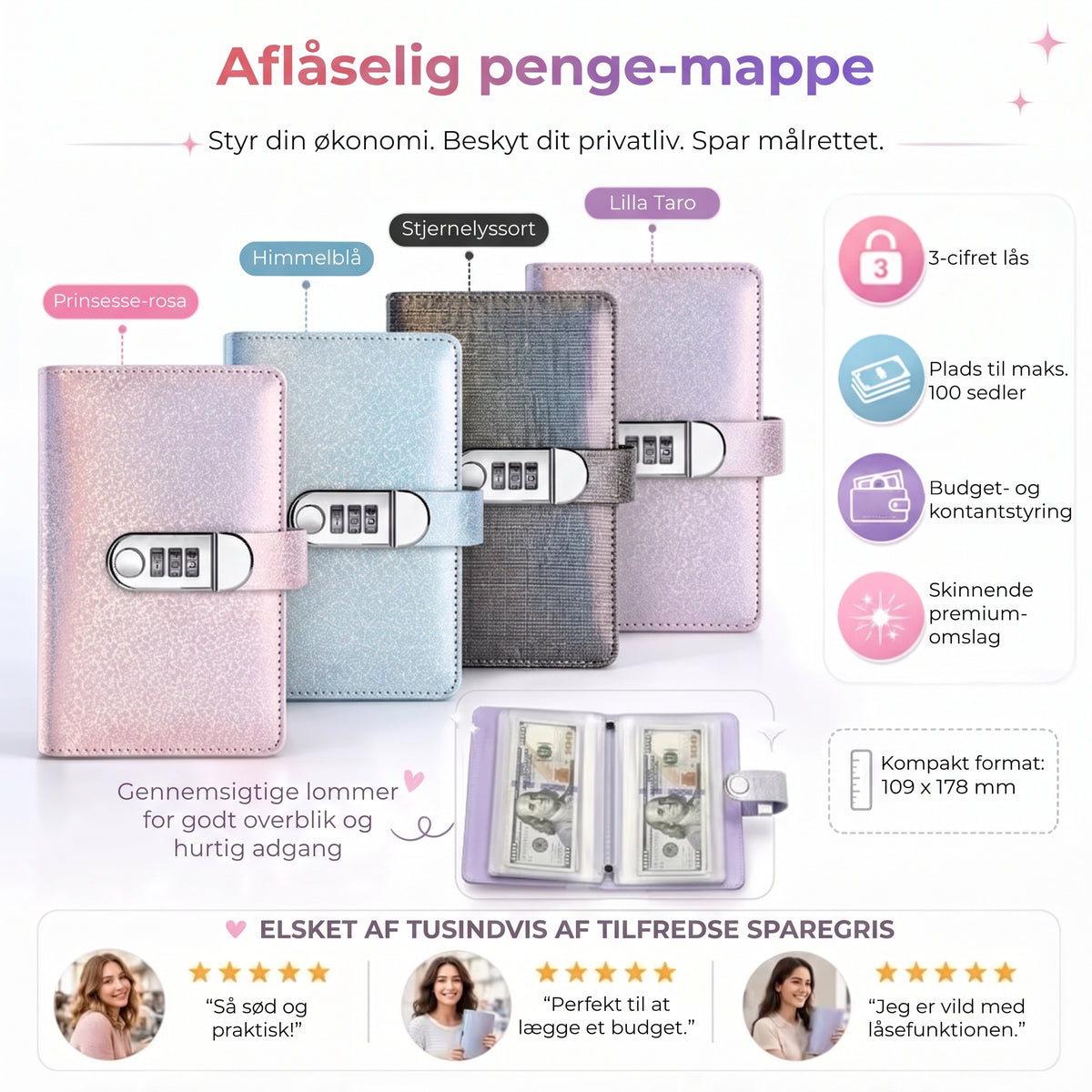Opsparingsmappe med kodelås