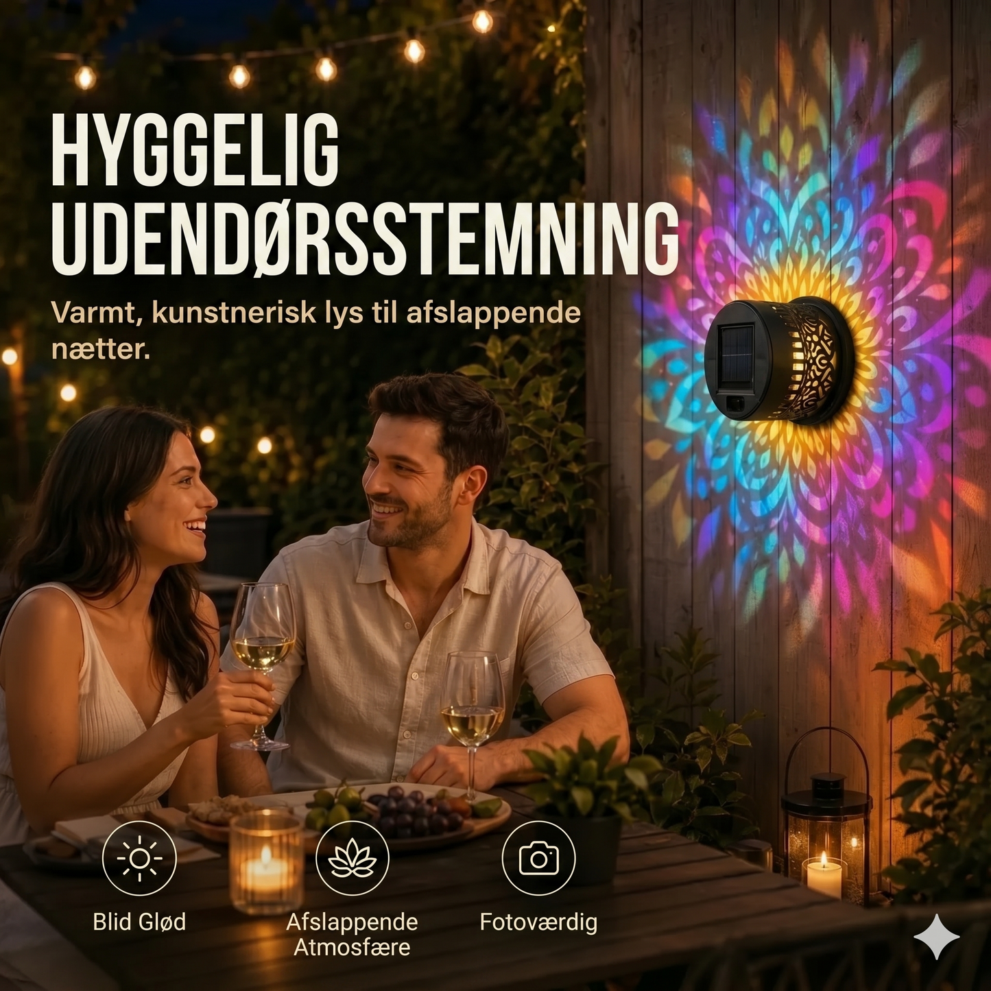 Mandala solcellelampe - Smuk projektion & IP65 vandtæt