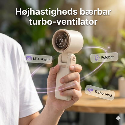 Bærbar håndventilator med digitalt LED-display