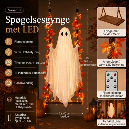 Hængende spøgelsesgynge med LED-belysning til Halloween