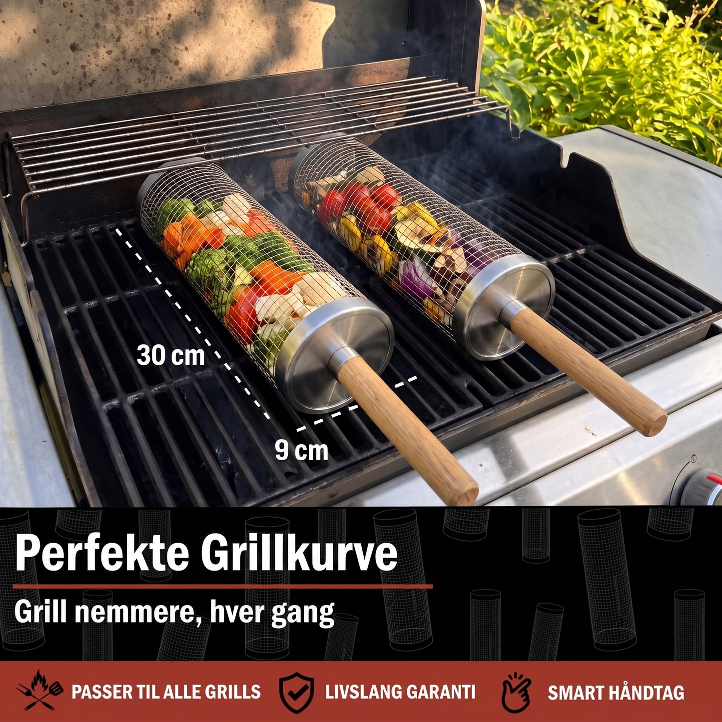 Risteformet grillkurv i rustfrit stål