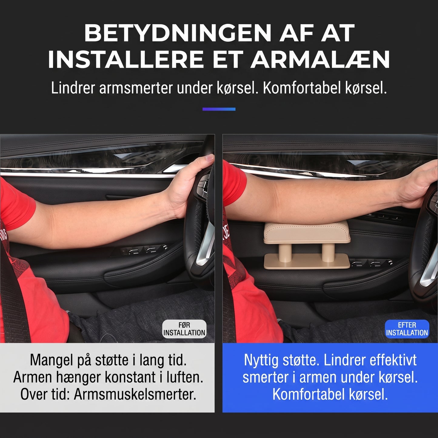Justerbar armlænspude til bildør