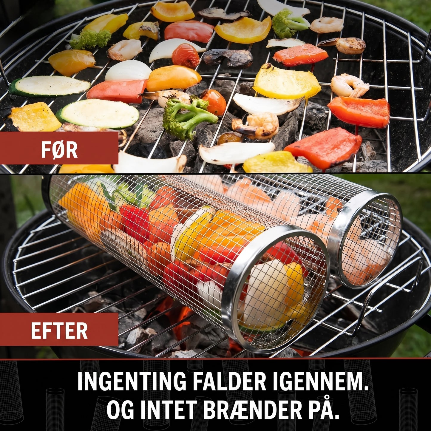 Risteformet grillkurv i rustfrit stål