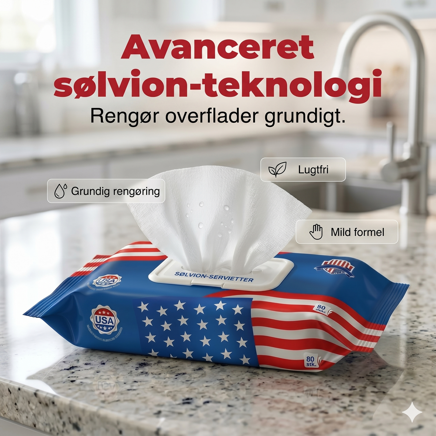 Amerikanske nano-sølvion ultra-rene vådservietter (80 ark/pakke)