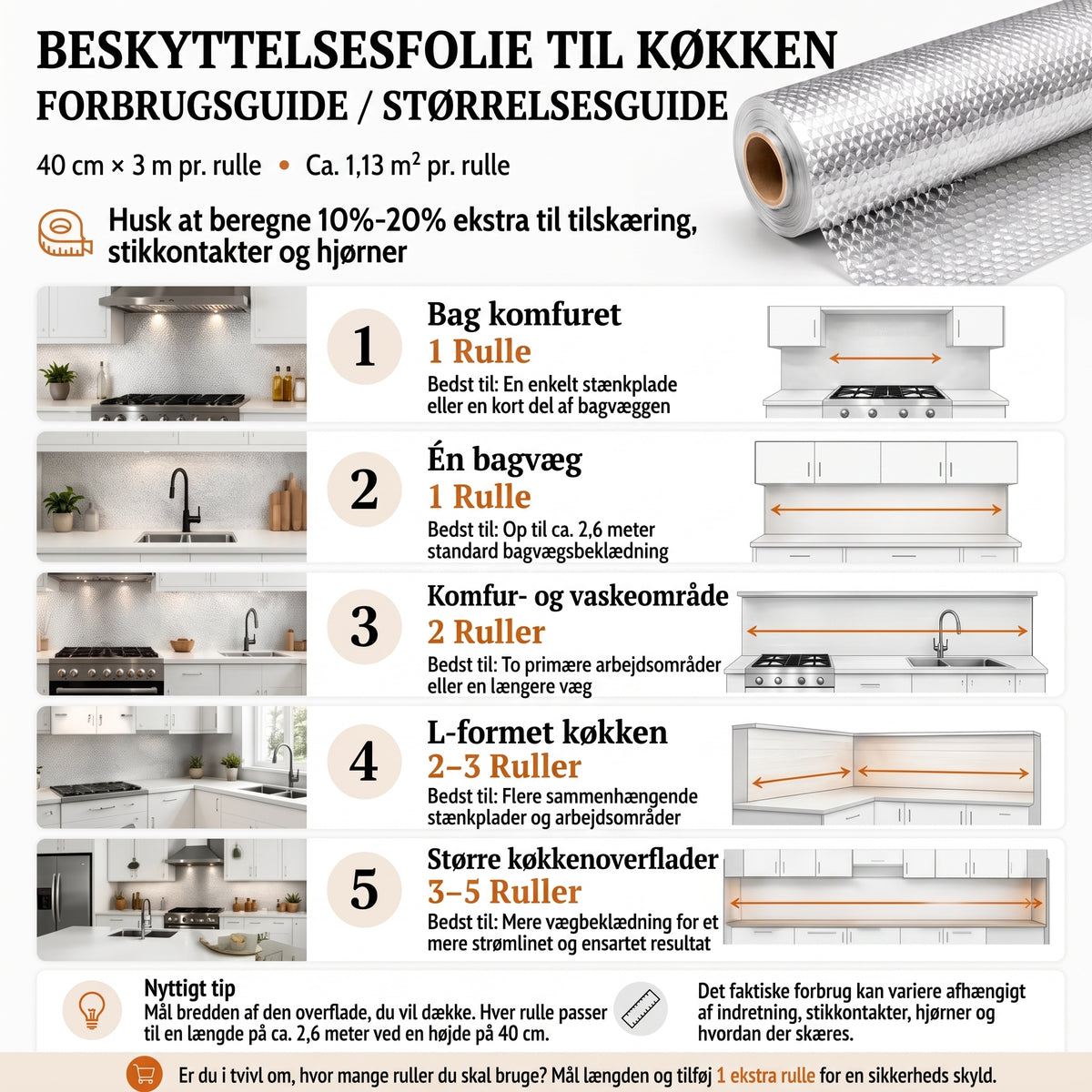 Selvklæbende aluminiumsfolie til køkken 40 x 300 cm