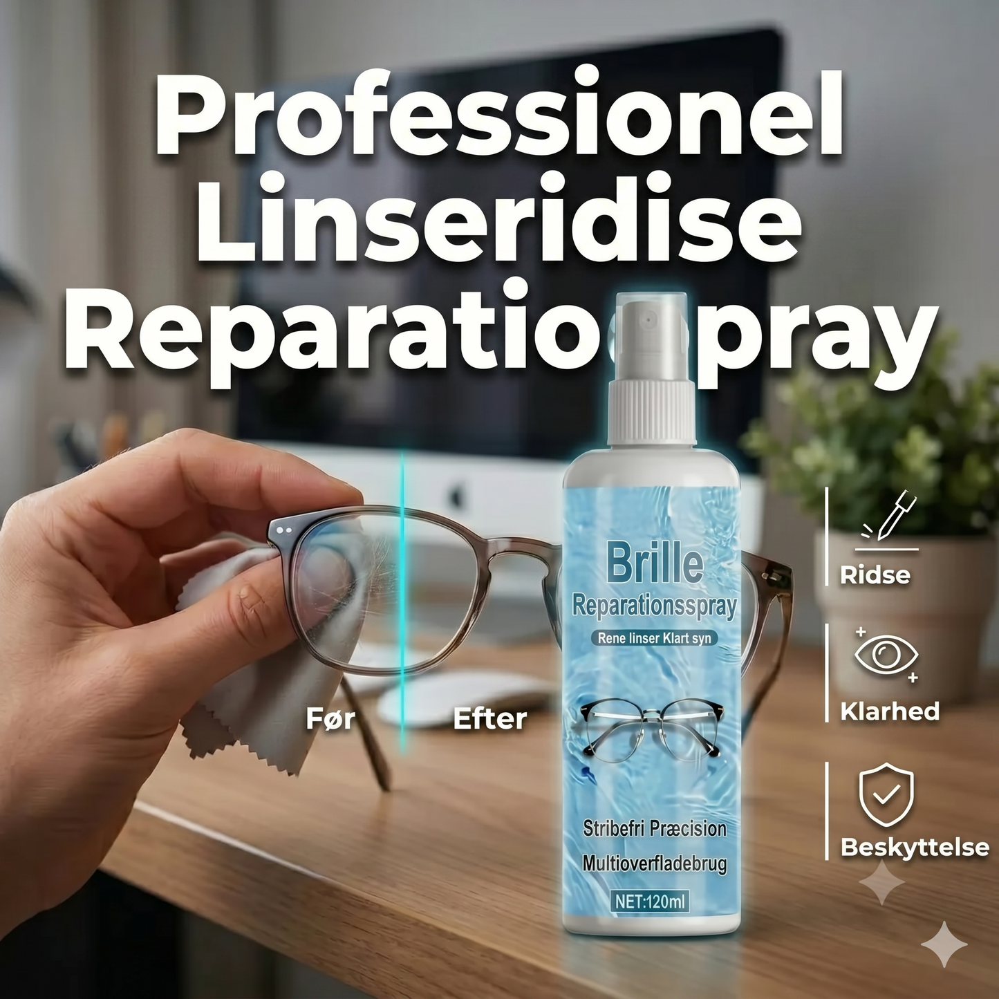 Professionel ridserparationsspray til linser gendanner den originale klarhed
