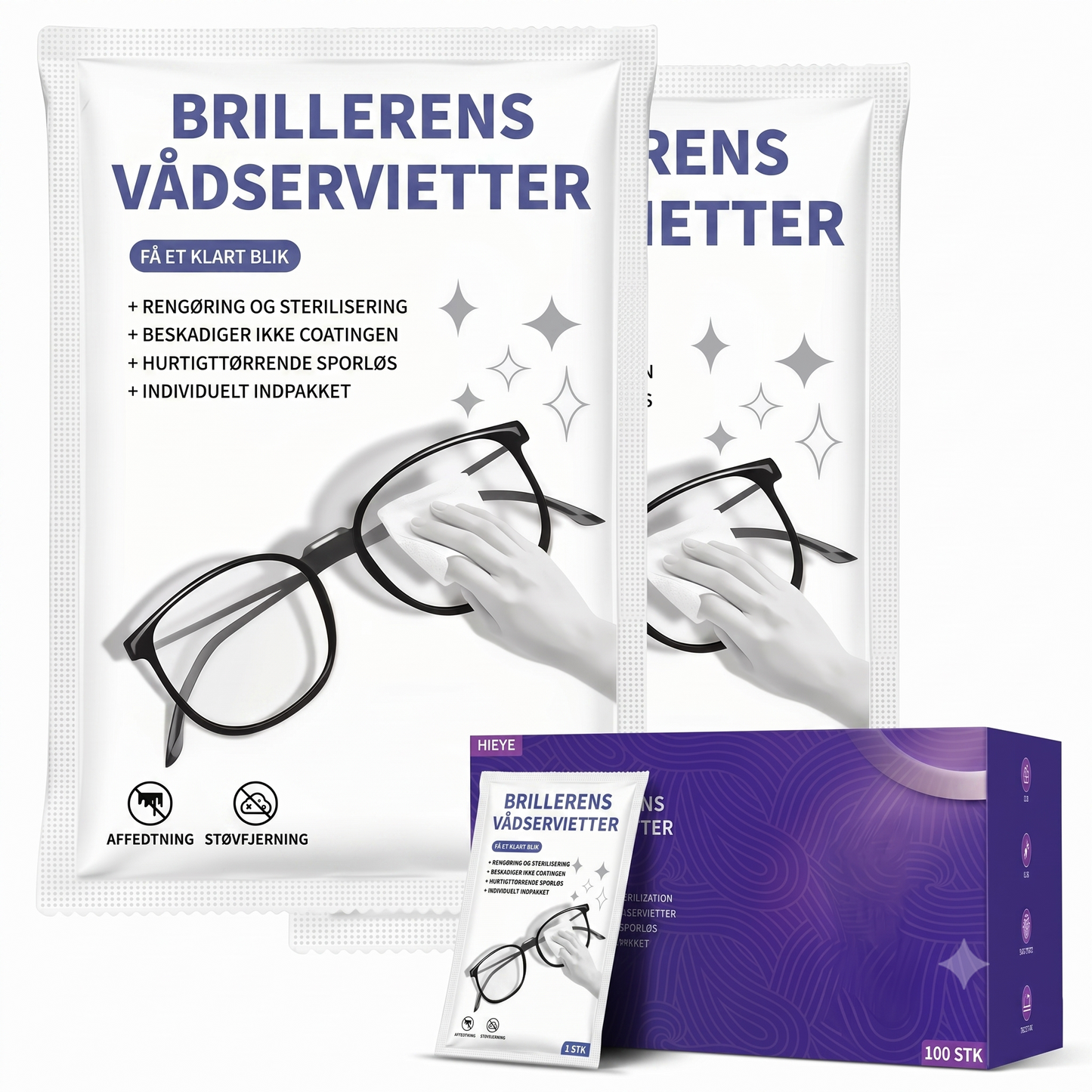 Antidug-renseservietter til briller (100 stk.)