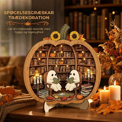 Halloween græskardekoration i træ med LED