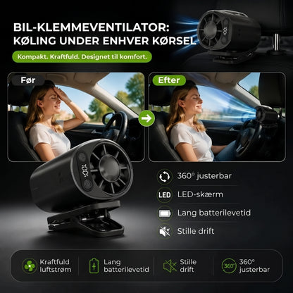 Genopladelig bilventilator med clips