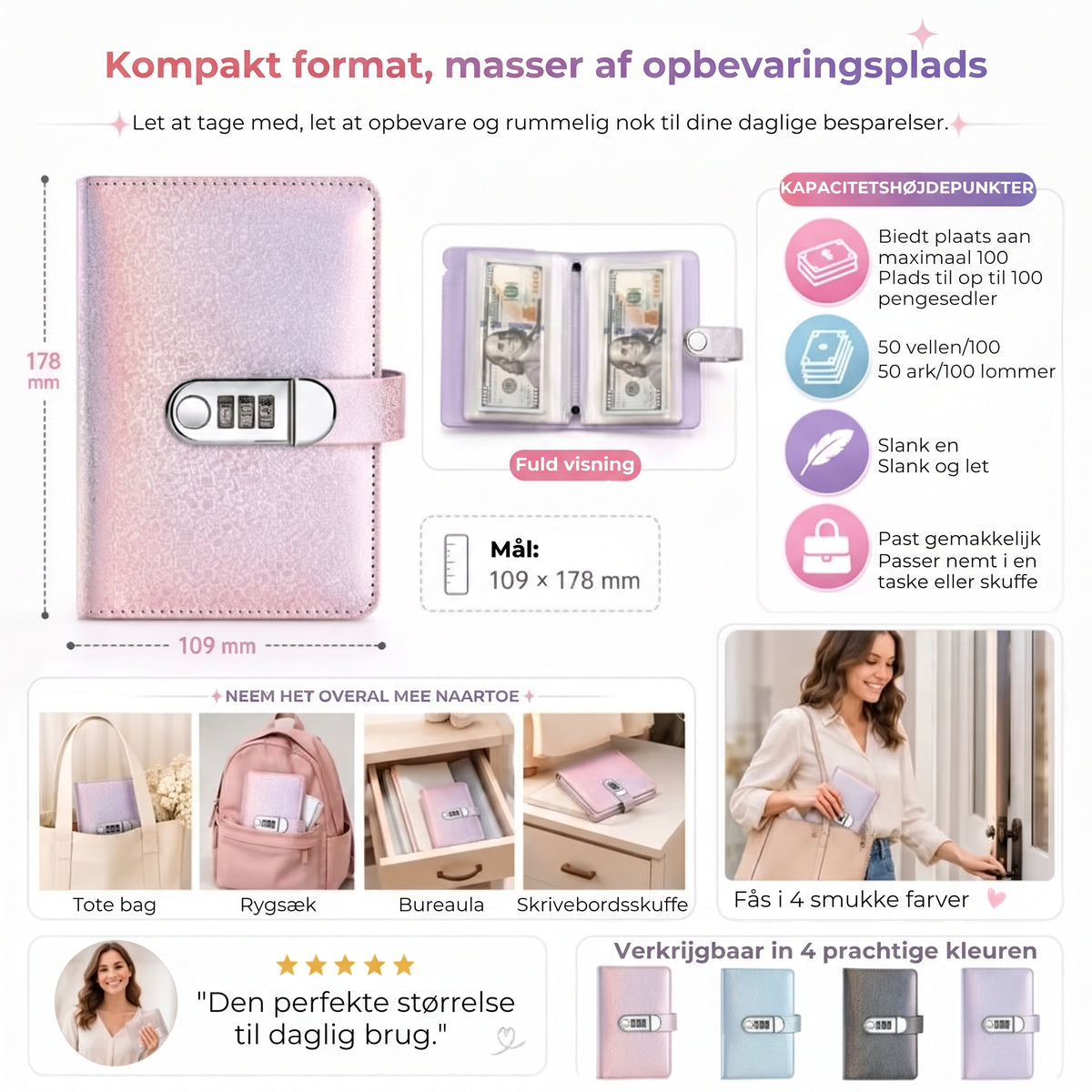 Opsparingsmappe med kodelås