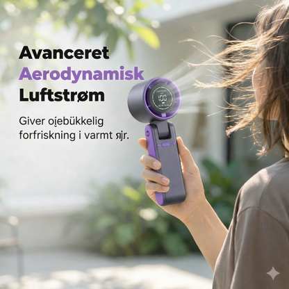 Bærbar håndventilator med digitalt LED-display