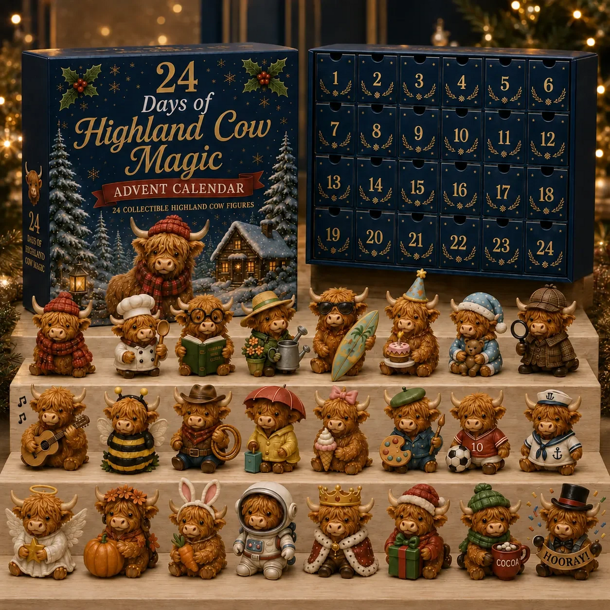 Firedages skotsk højlandskvæg-adventskalender