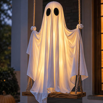 Hængende spøgelsesgynge med LED-belysning til Halloween