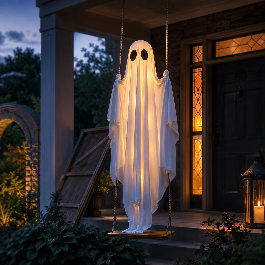 Hængende spøgelsesgynge med LED-belysning til Halloween