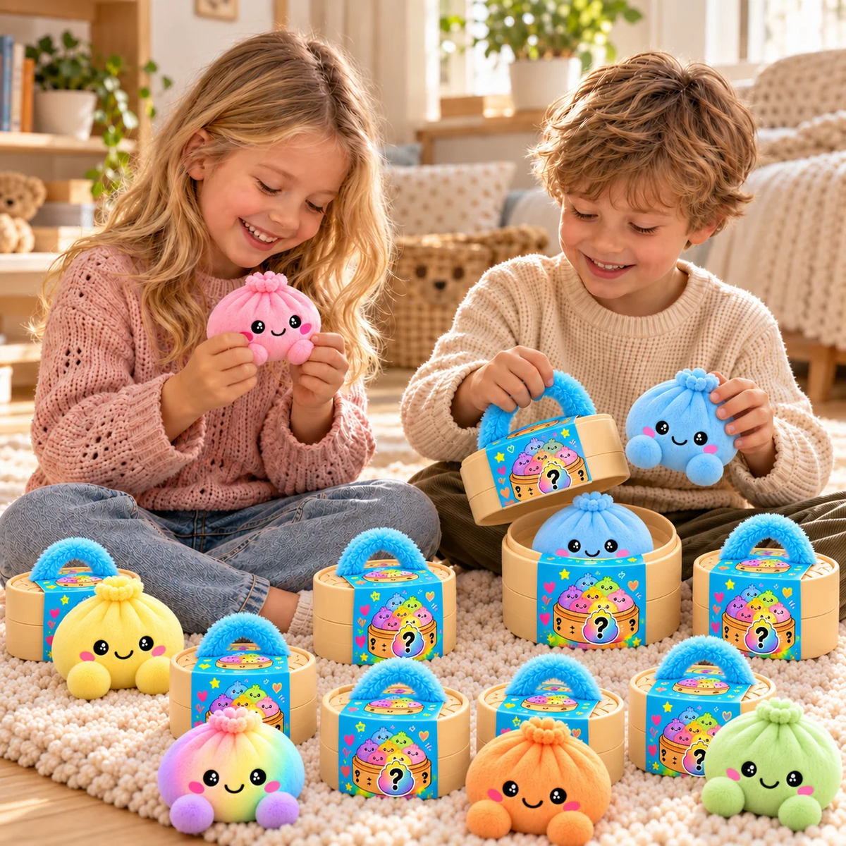 Dumpling squishy-bamser med dampkurv