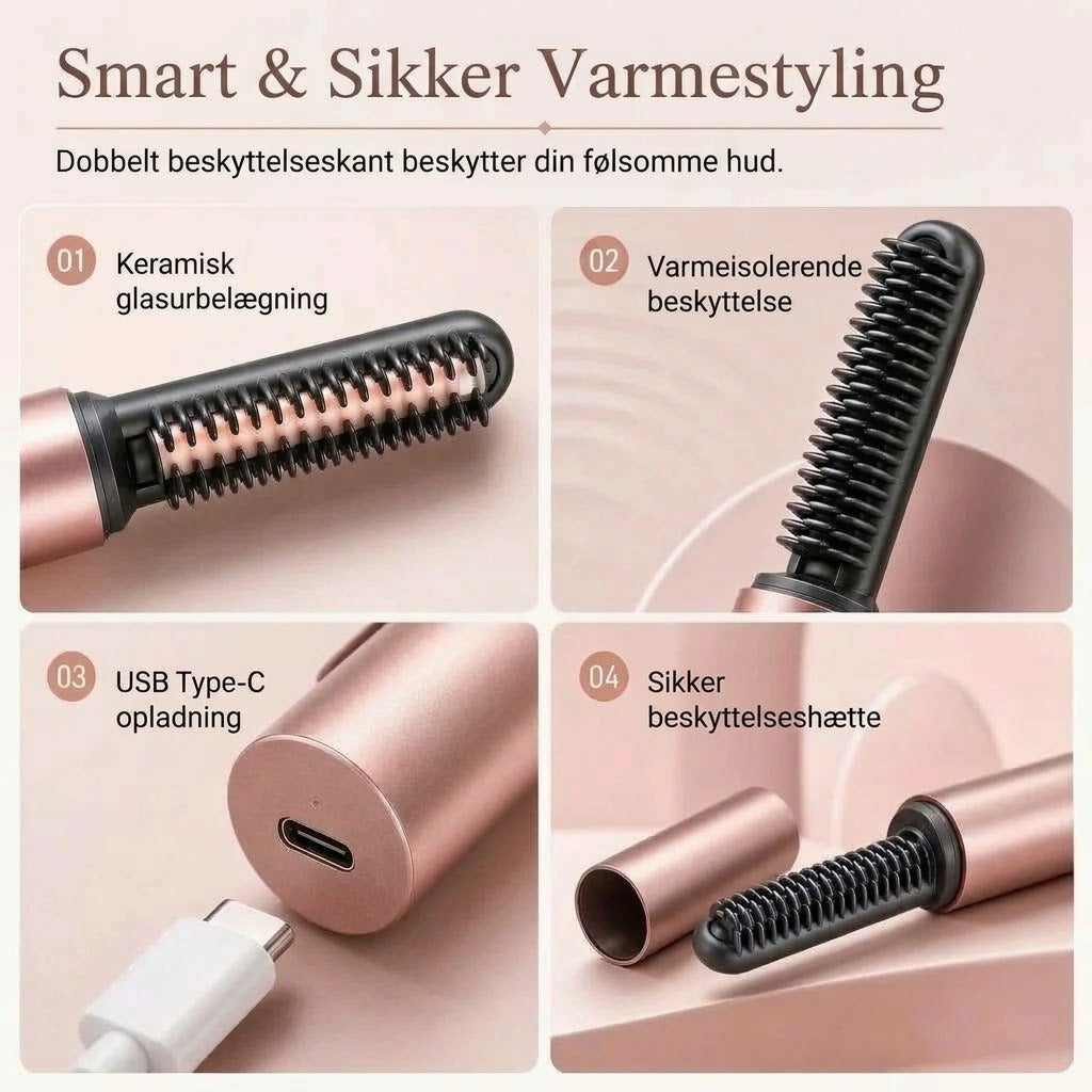Trådløs opvarmet volumenkam til pandehår og hårrødder