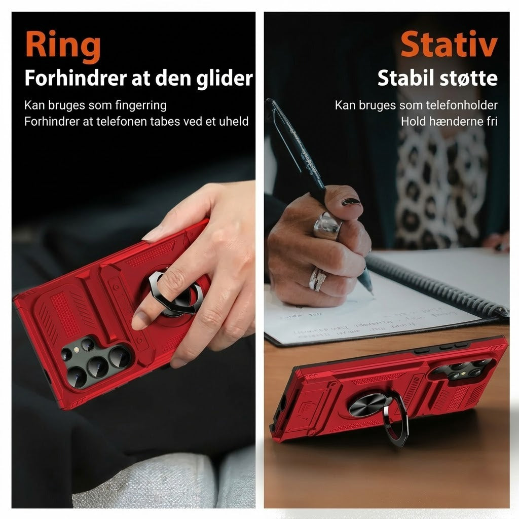 Samsung cover med kortholder og magnetisk ringholder
