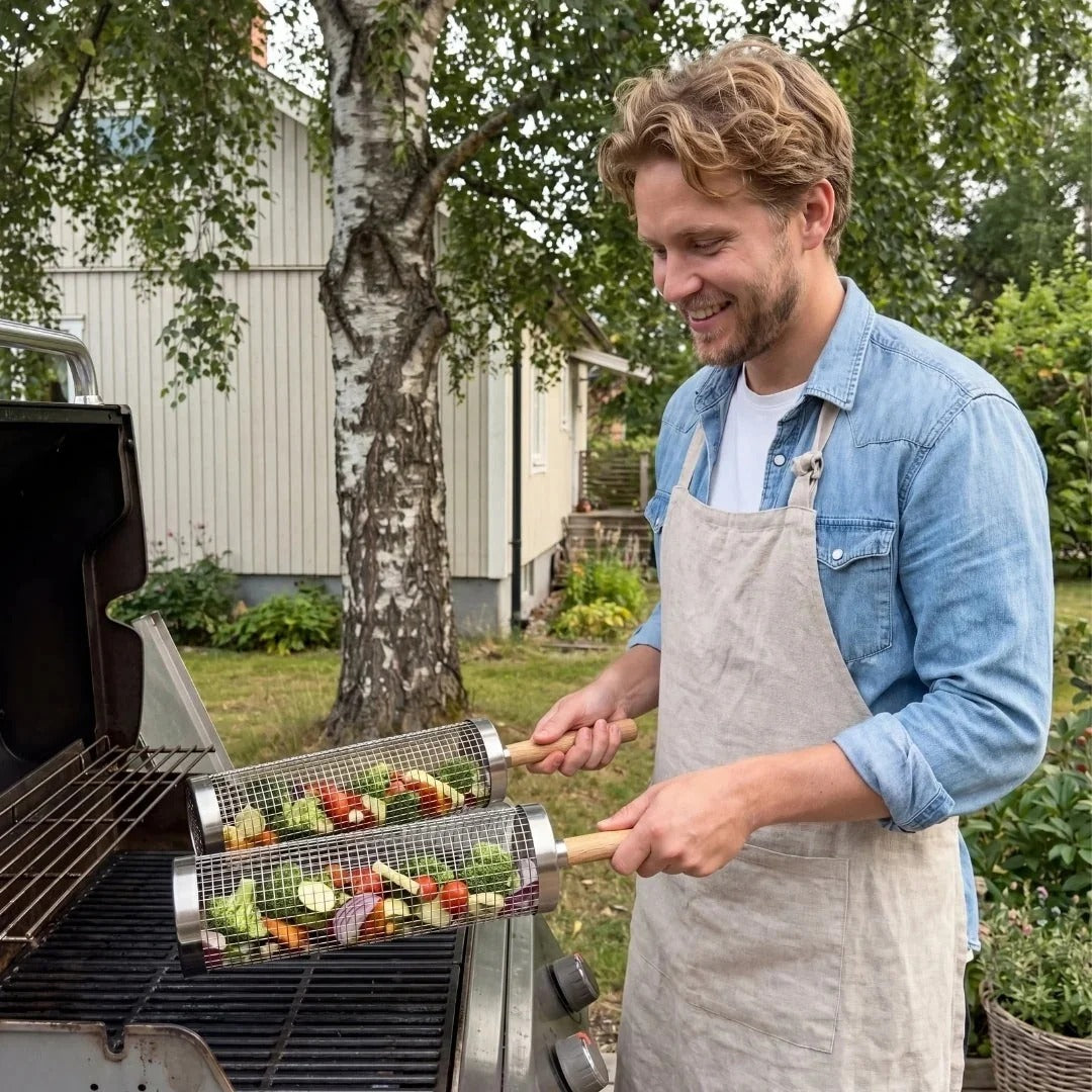 Risteformet grillkurv i rustfrit stål