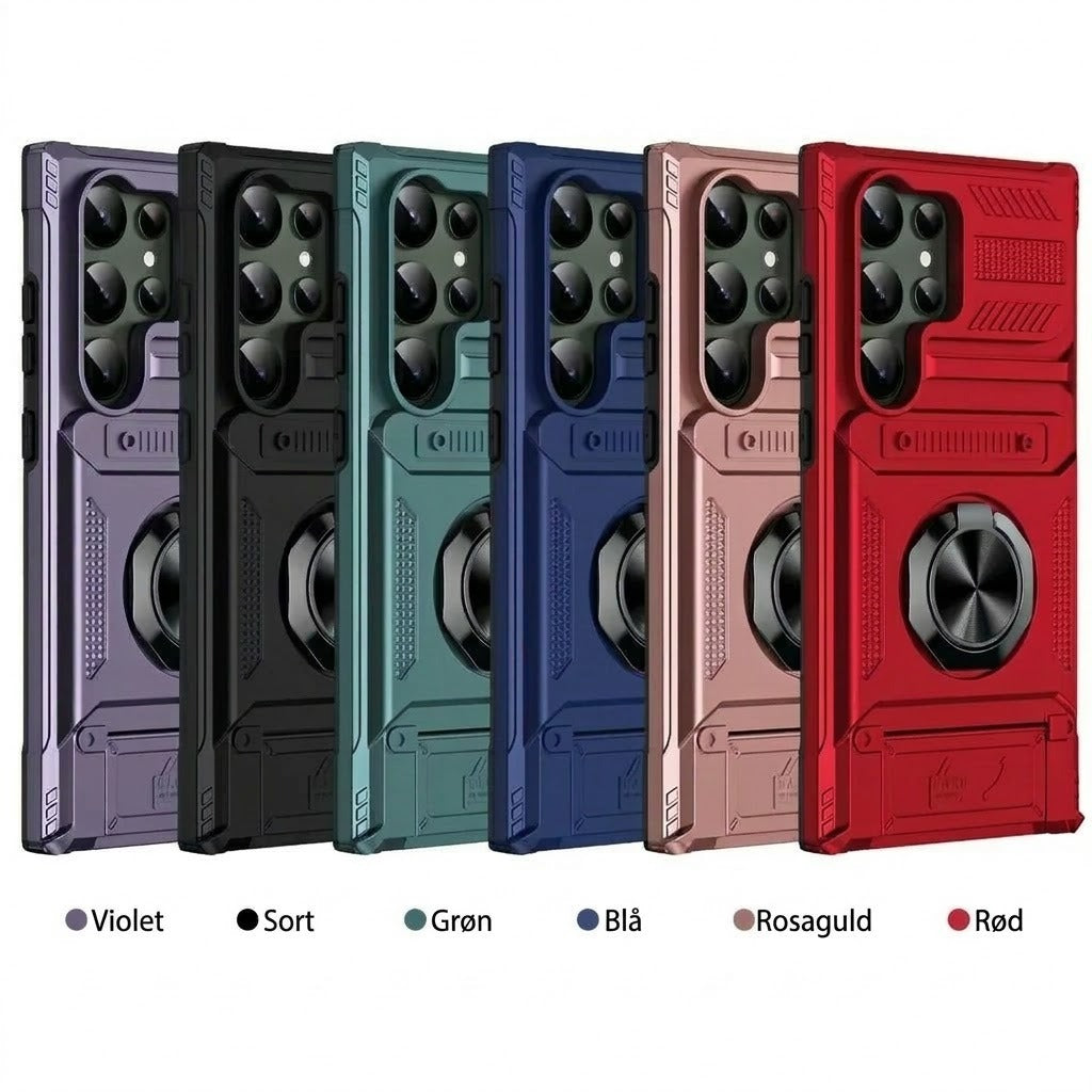 Samsung cover med kortholder og magnetisk ringholder