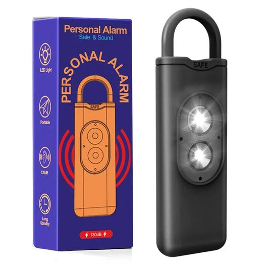 Genopladelig personlig alarm med lommelygte og 130 dB sirene
