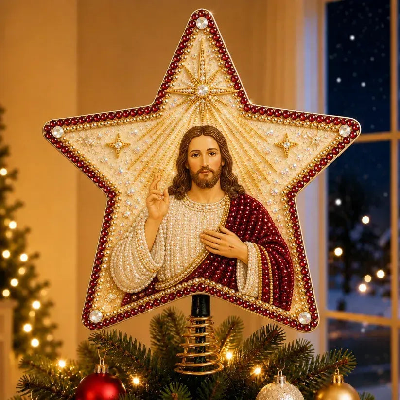 Religiøst DIY-juletræstjernekit med perler og diamanter