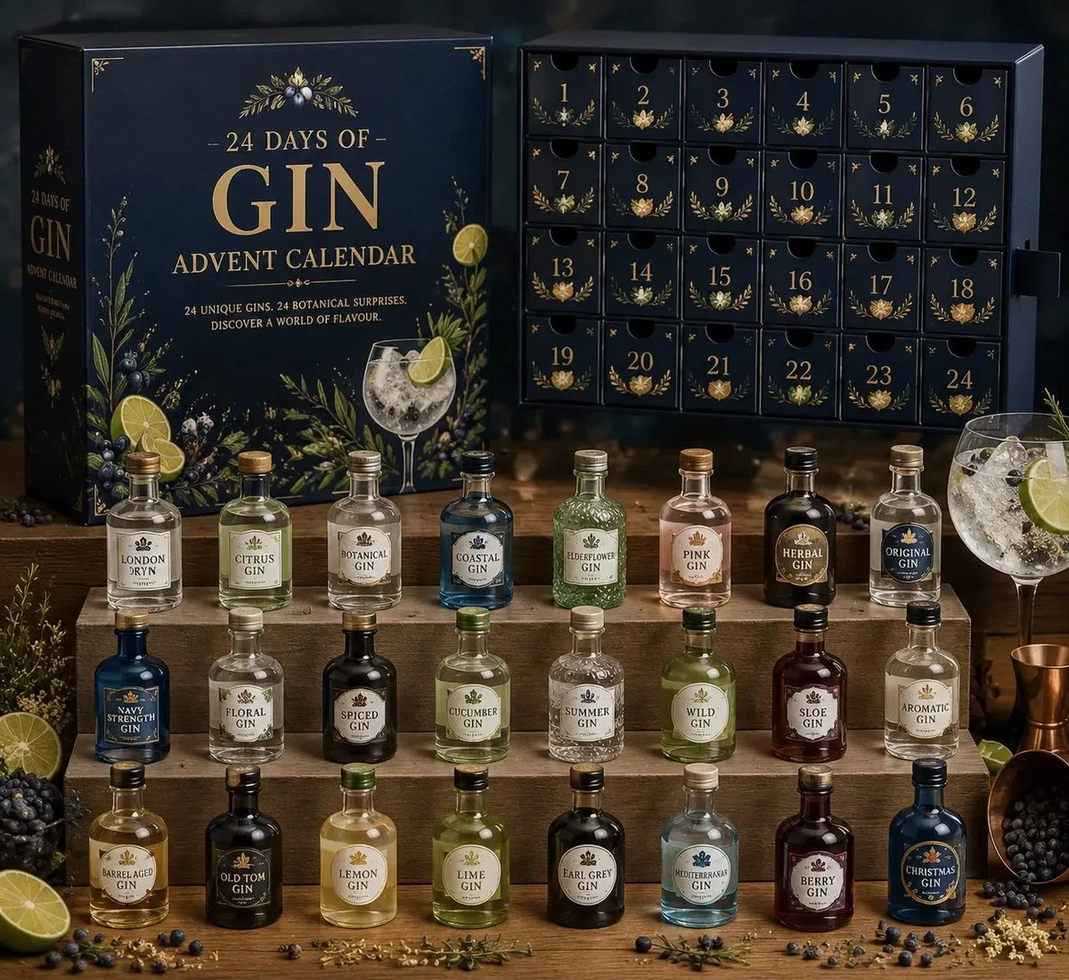 Gin julekalender 2026 med 24 miniaturer