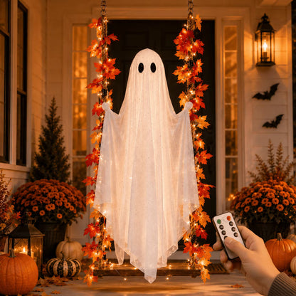 Hængende spøgelsesgynge med LED-belysning til Halloween