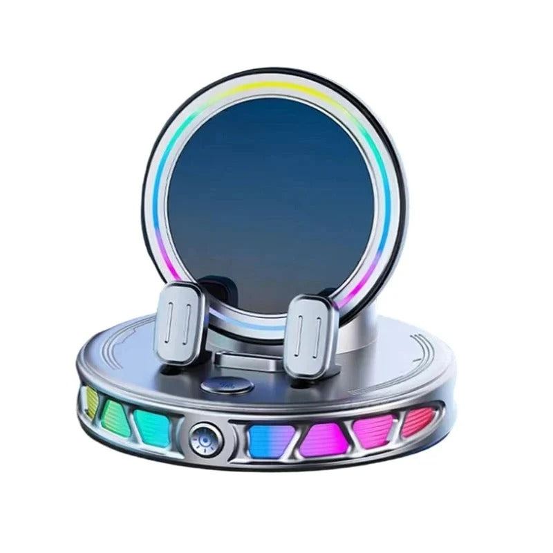 Mobilholder til bil med trådløs opladning, 360 graders rotation og RGB-belysning