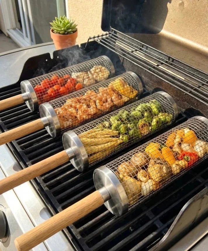 Risteformet grillkurv i rustfrit stål