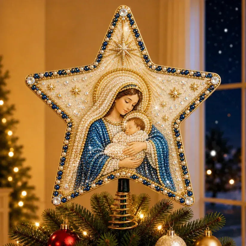 Religiøst DIY-juletræstjernekit med perler og diamanter