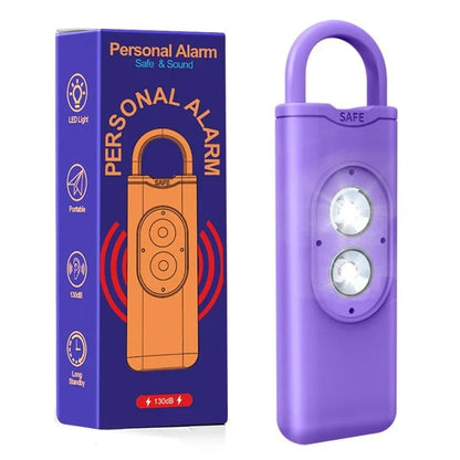 Genopladelig personlig alarm med lommelygte og 130 dB sirene