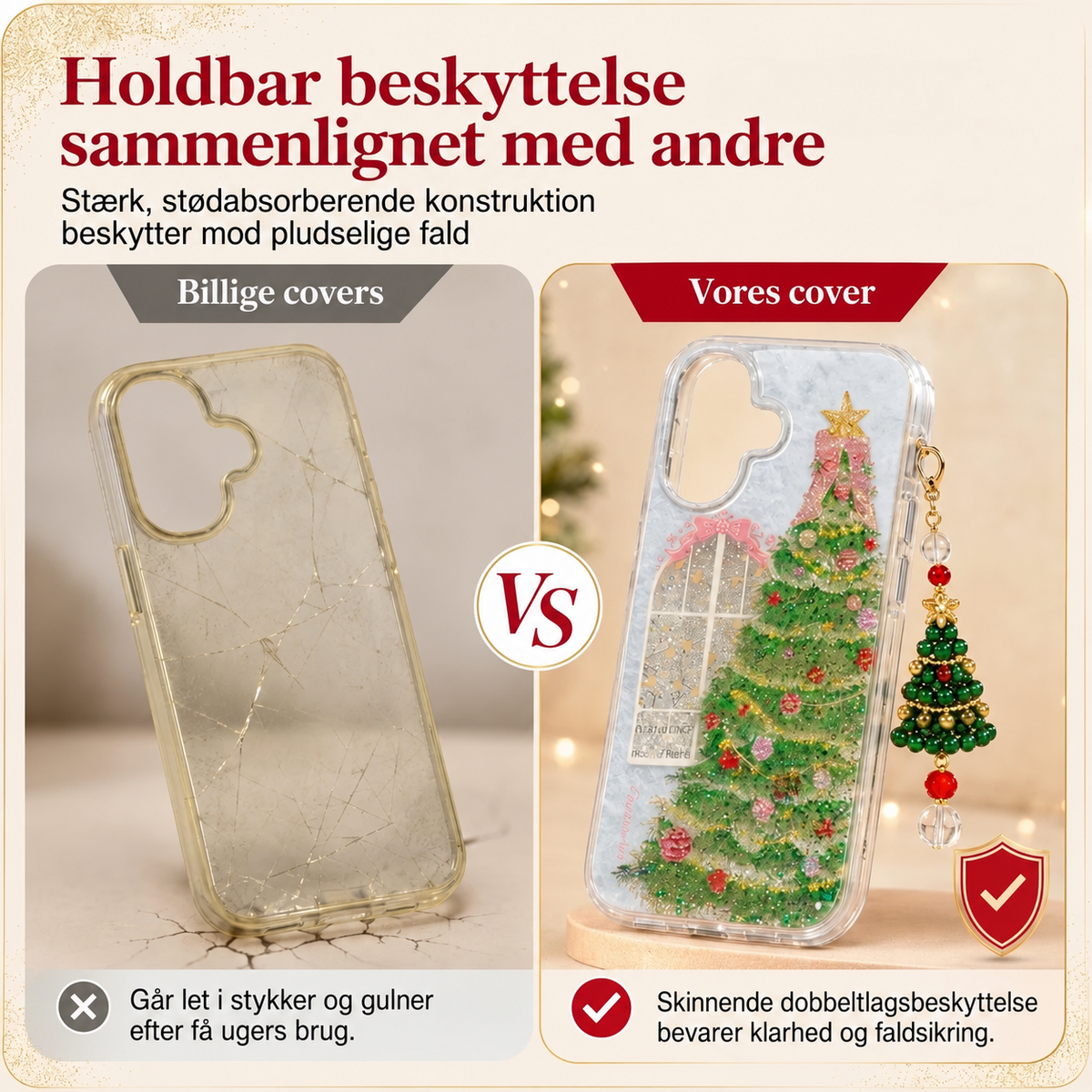 Glitrende telefoncover med juletræ
