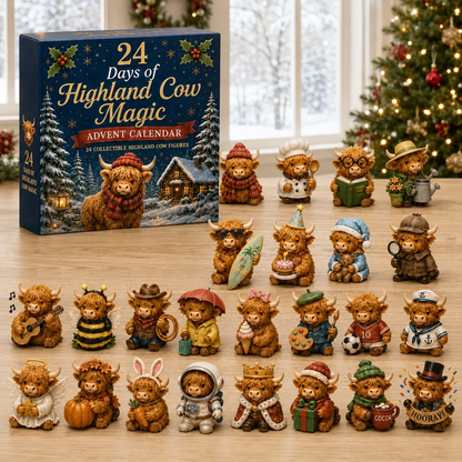 Firedages skotsk højlandskvæg-adventskalender