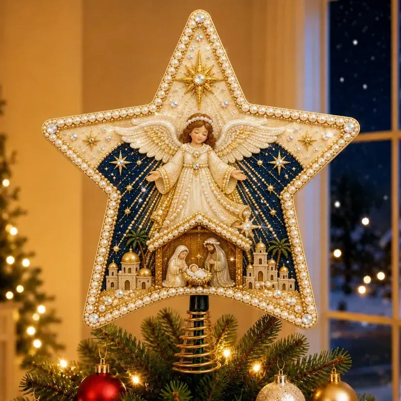 Religiøst DIY-juletræstjernekit med perler og diamanter